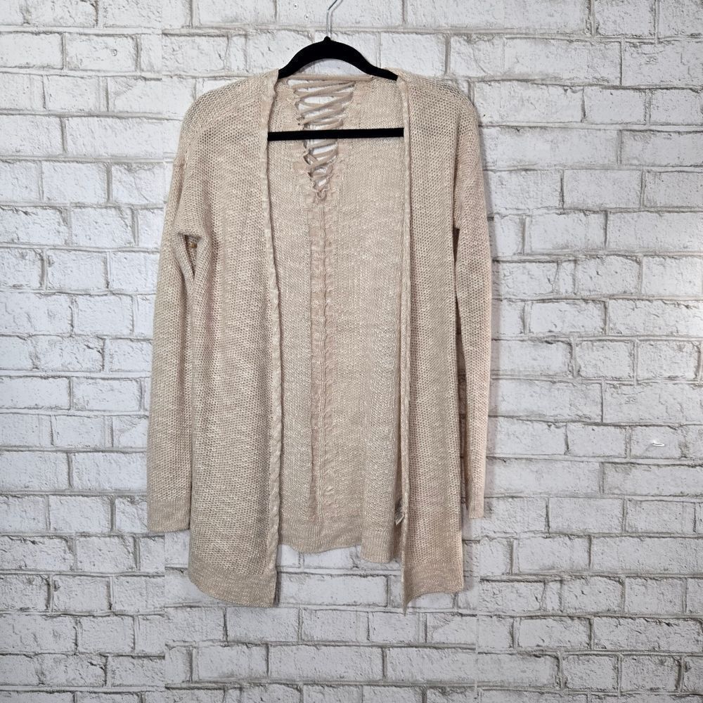 Maurices lace up back cream cardigan sweater
